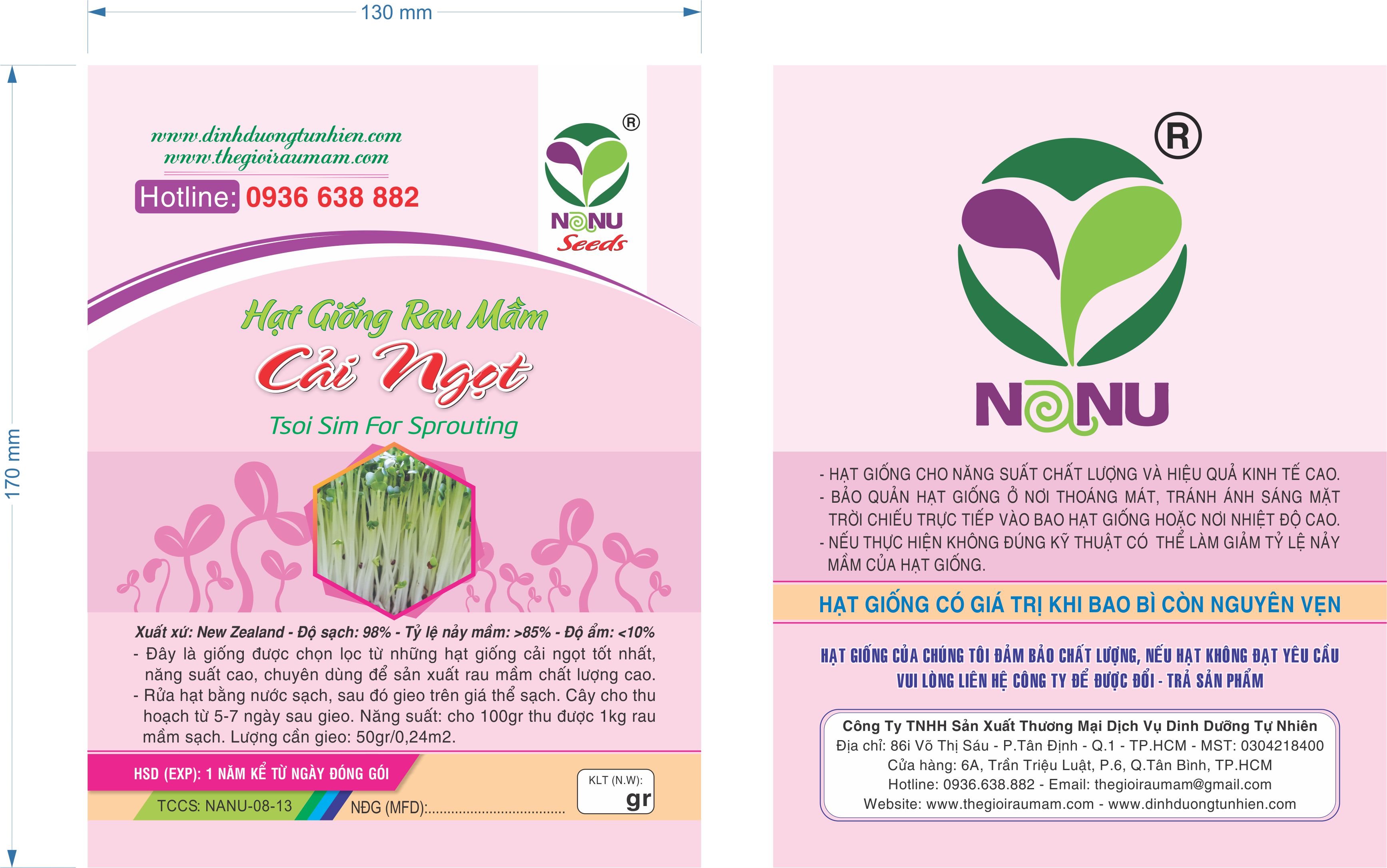 Gói 100g Hạt Giống Rau Mầm Cải Ngọt_ Thế Giới Rau Mầm