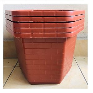 Combo 5 chậu nhựa lục giác FA380 đường kính 28cm màu đỏ vân gạch dày loại 1