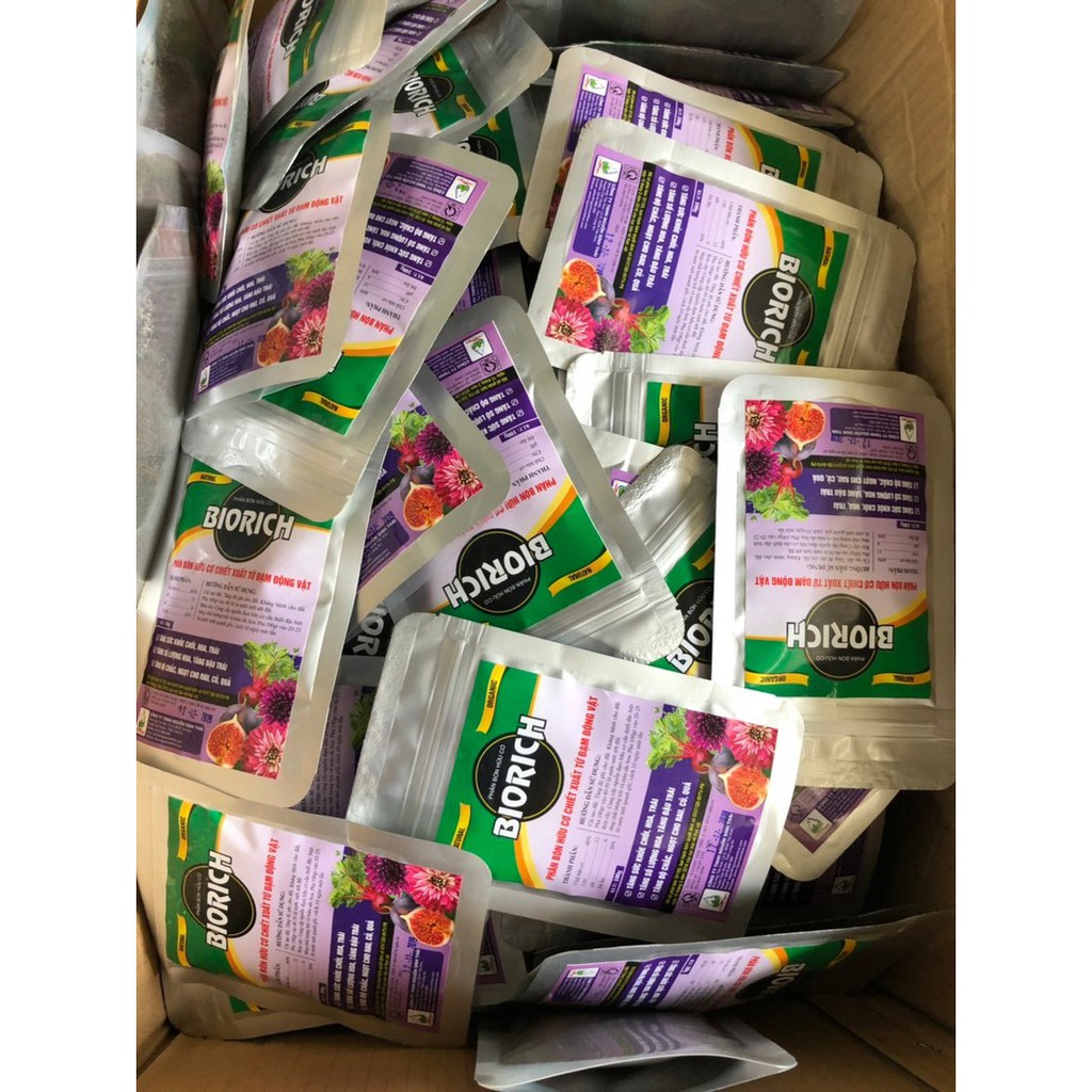 Gói 100gr phân bón hữu cơ BIORICH chiết xuất từ đạm động vật - Cải tạo, kháng bệnh cho đất. Tăng sức khoẻ chồi, hoa, trái