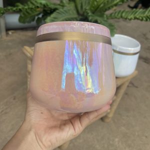 Chậu sứ men ngọc trai viền vàng sang trọng-màu xanh