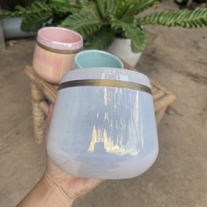 Chậu sứ men ngọc trai viền vàng sang trọng-màu trắng
