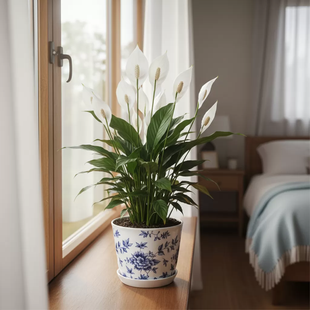 gemini_image_1772198642-1 Cây Lan Ý không chỉ thanh lọc độc tố mà còn mang lại vẻ đẹp thanh khiết cho không gian