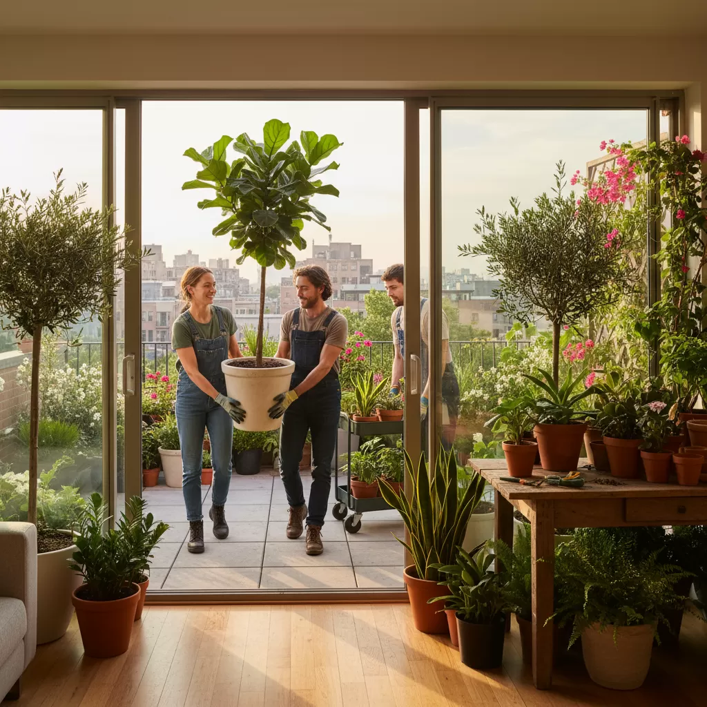 gemini_image_1772199154 Di chuyển cây cảnh từ không gian nội thất ra ngoài trời giúp cây đón nhận ánh sáng tự nhiên