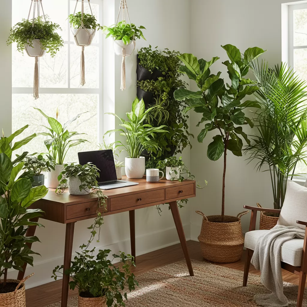 gemini_image_1772202519 Bố trí cây xanh tại khu vực làm việc giúp tăng khả năng tập trung và giảm mệt mỏi
