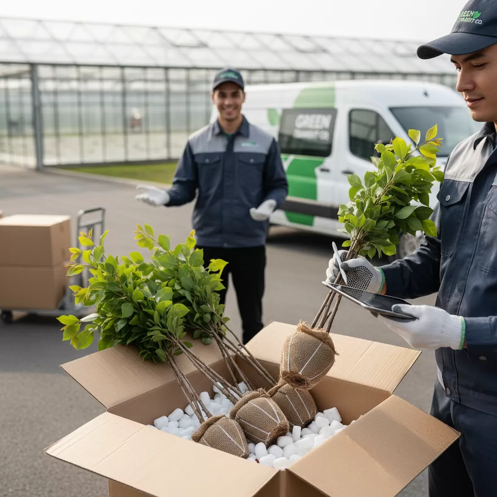 gemini_image_1772207795 Kiểm tra kỹ kiện hàng cây giống ngay khi vừa nhận từ đơn vị vận chuyển để đảm bảo chất lượng