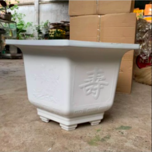 Chậu nhựa trồng cây lục giác LG580 kích thước 57x39x39 (dàixrộngxcao) màu trắng