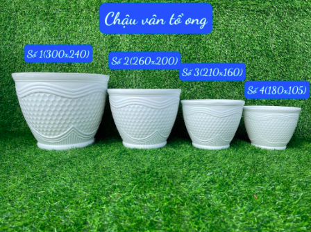 Chậu nhựa trồng cây màu trắng vân tổ ong sang trọng - Số 2