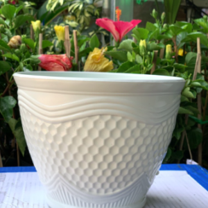 Chậu nhựa trồng cây màu trắng vân tổ ong sang trọng - Số 1