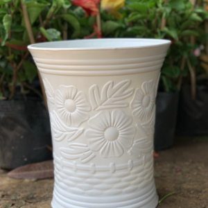 Chậu trồng cây nhựa PP vân hoa mai màu trắng bền đẹp - Số 2