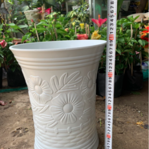 Chậu trồng cây nhựa PP vân hoa mai màu trắng bền đẹp - Số 1