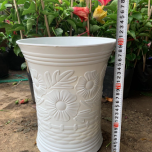 Chậu trồng cây nhựa PP vân hoa mai màu trắng bền đẹp - Số 2