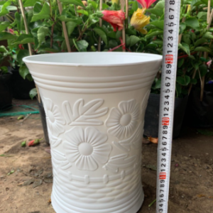 Chậu trồng cây nhựa PP vân hoa mai màu trắng bền đẹp - Số 3