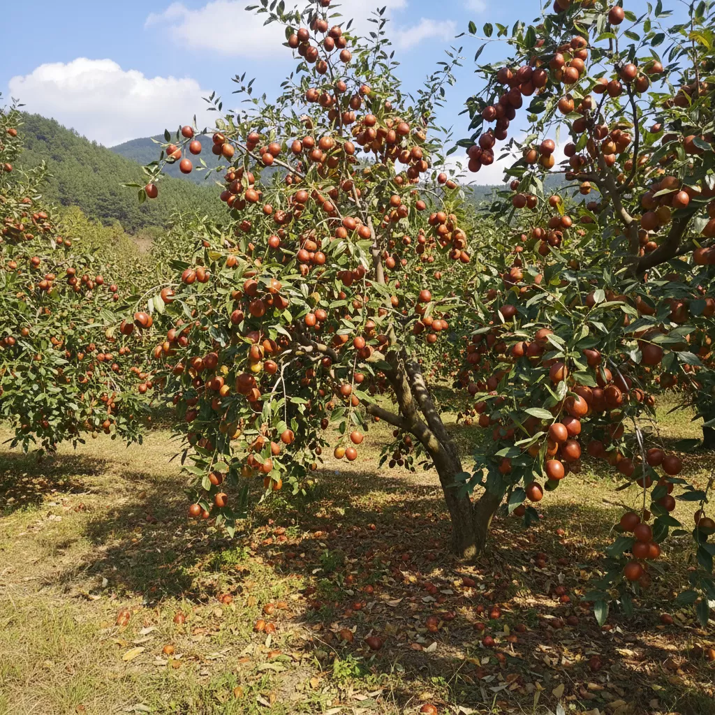 Cây táo tàu Dongzao phát triển xanh tốt và sai quả trong điều kiện nắng nóng