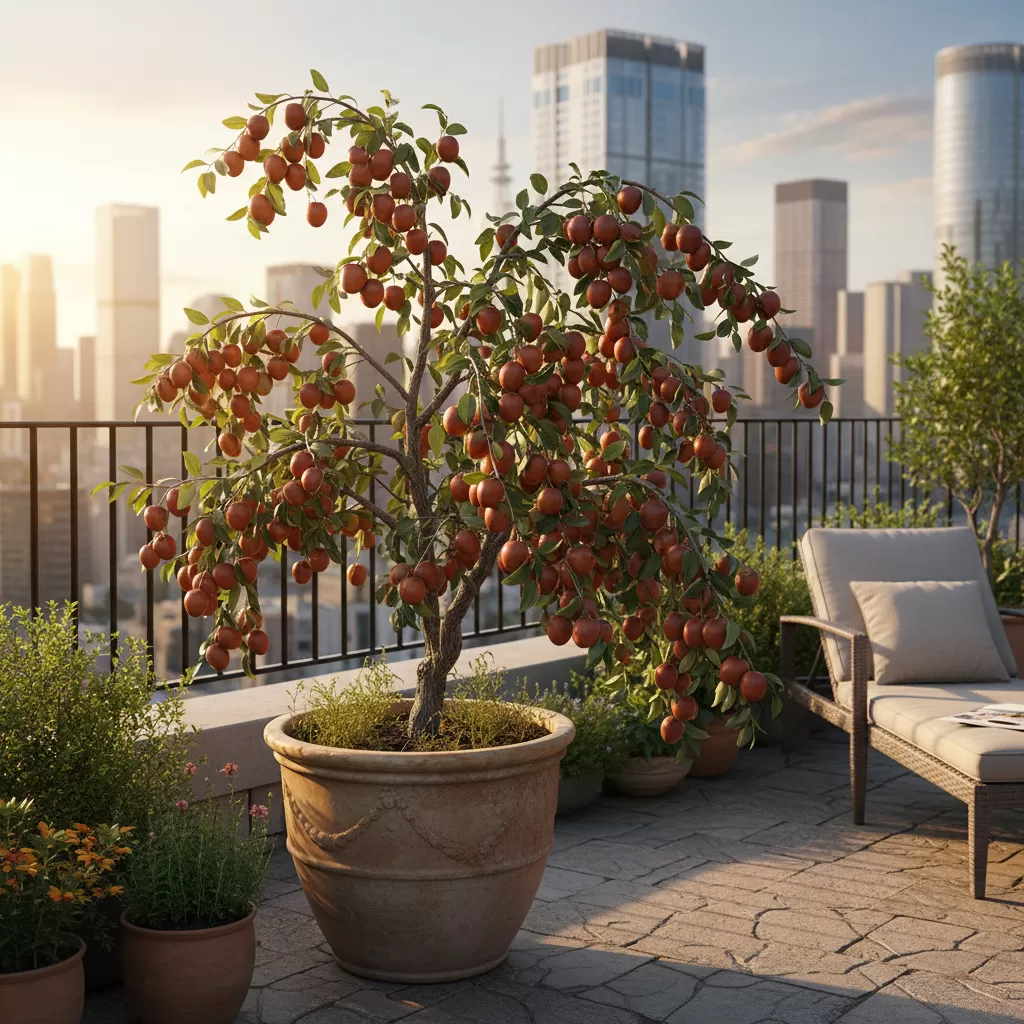 gemini_image_1772165943 Cây táo tàu Dongzao có thể phát triển xanh tốt và cho năng suất cao khi trồng trong chậu