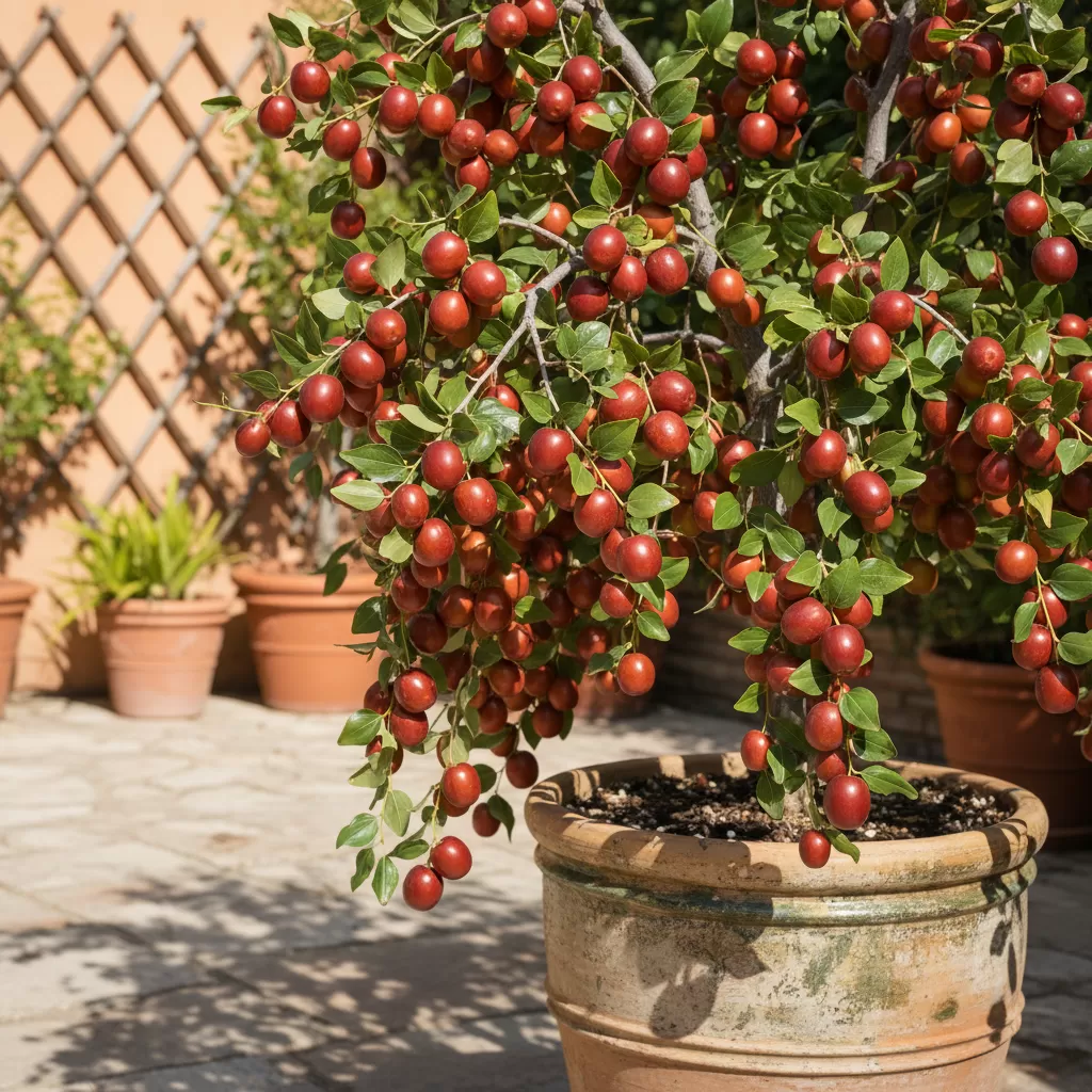 Cây táo tàu trồng chậu sai trĩu quả nhờ áp dụng kỹ thuật cắt tỉa đúng cách