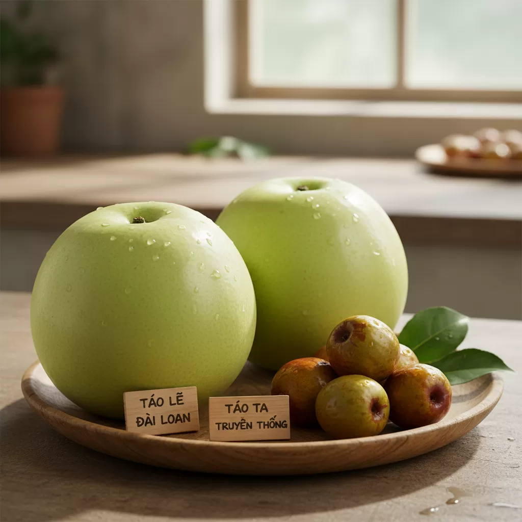 Sự chênh lệch đáng kể về kích thước và hình dáng giữa táo lê Đài Loan và táo ta truyền thống