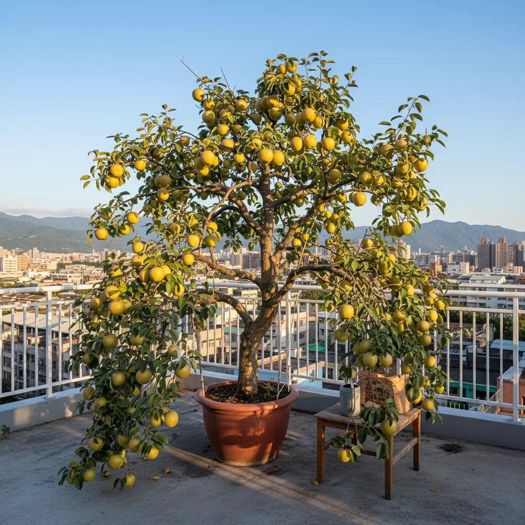 Vườn táo lê Đài Loan xanh tốt và sai trĩu quả trên sân thượng