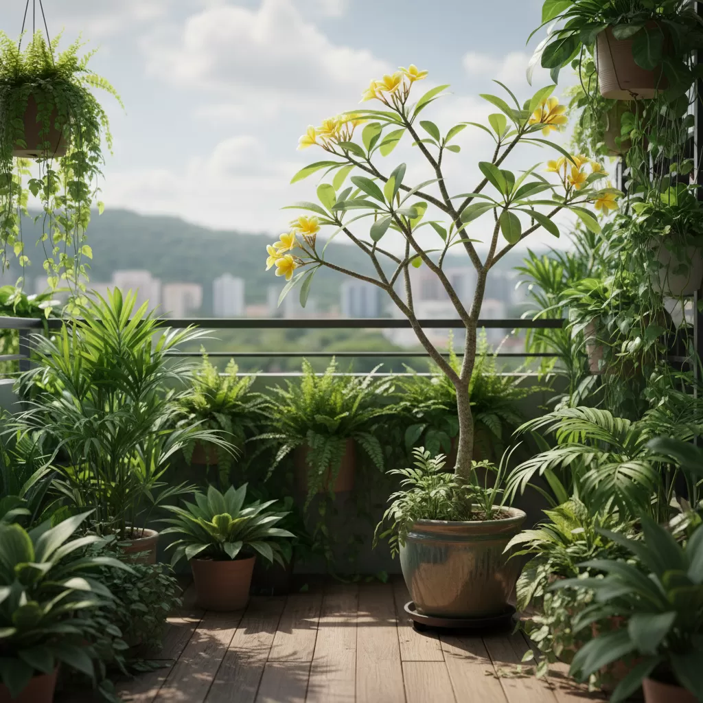 gemini_image_1772172062 Bạch trinh vàng mang lại vẻ đẹp thanh tao và hương thơm dịu nhẹ cho không gian ban công