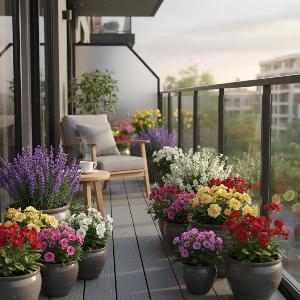 Không gian ban công nhà phố xanh mát với các loại cây hoa thơm dễ sống và dễ chăm sóc