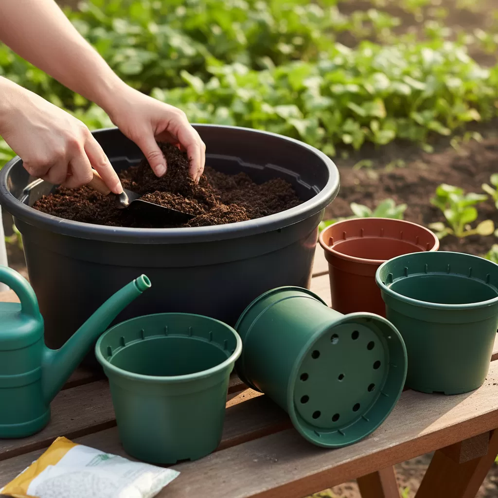 gemini_image_1772176663-1 Chuẩn bị đất trồng tơi xốp và chậu có khả năng thoát nước tốt là bước khởi đầu quan trọng