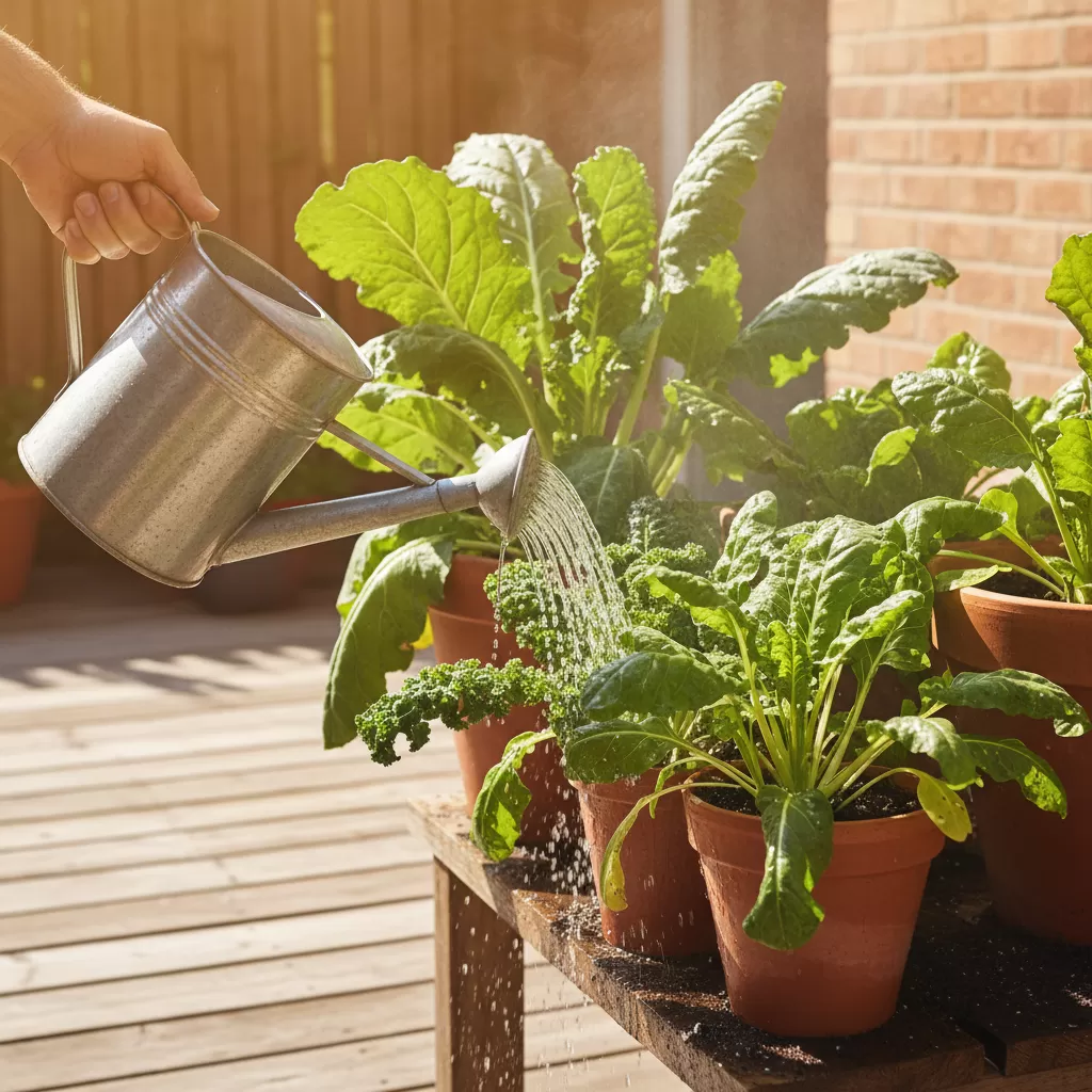 Nắm vững kinh nghiệm tưới nước cho rau trồng chậu mùa nắng nóng giúp vườn rau luôn xanh mướt