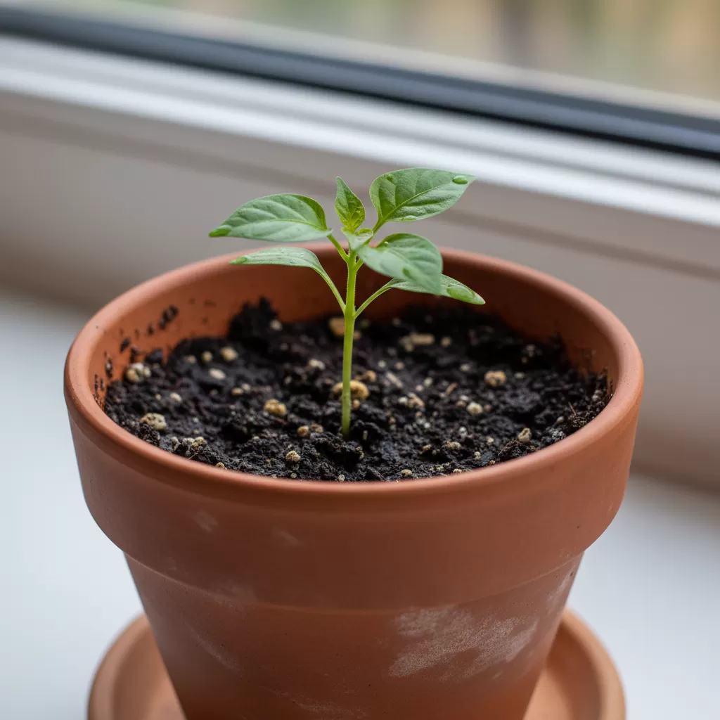 Giai đoạn cây ớt Peru con phát triển mạnh mẽ trước khi chuyển sang chậu lớn