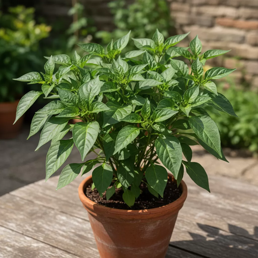 Tình trạng cây ớt trồng chậu chỉ phát triển lá mà không ra hoa thường gặp ở người mới trồng