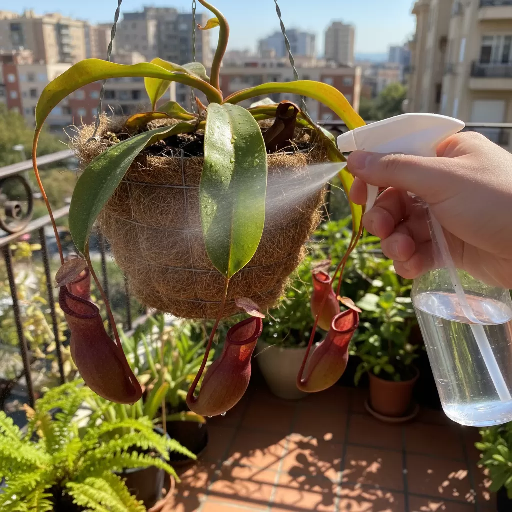 Duy trì độ ẩm bằng cách phun sương giúp cây nắp ấm ra bình đều đặn