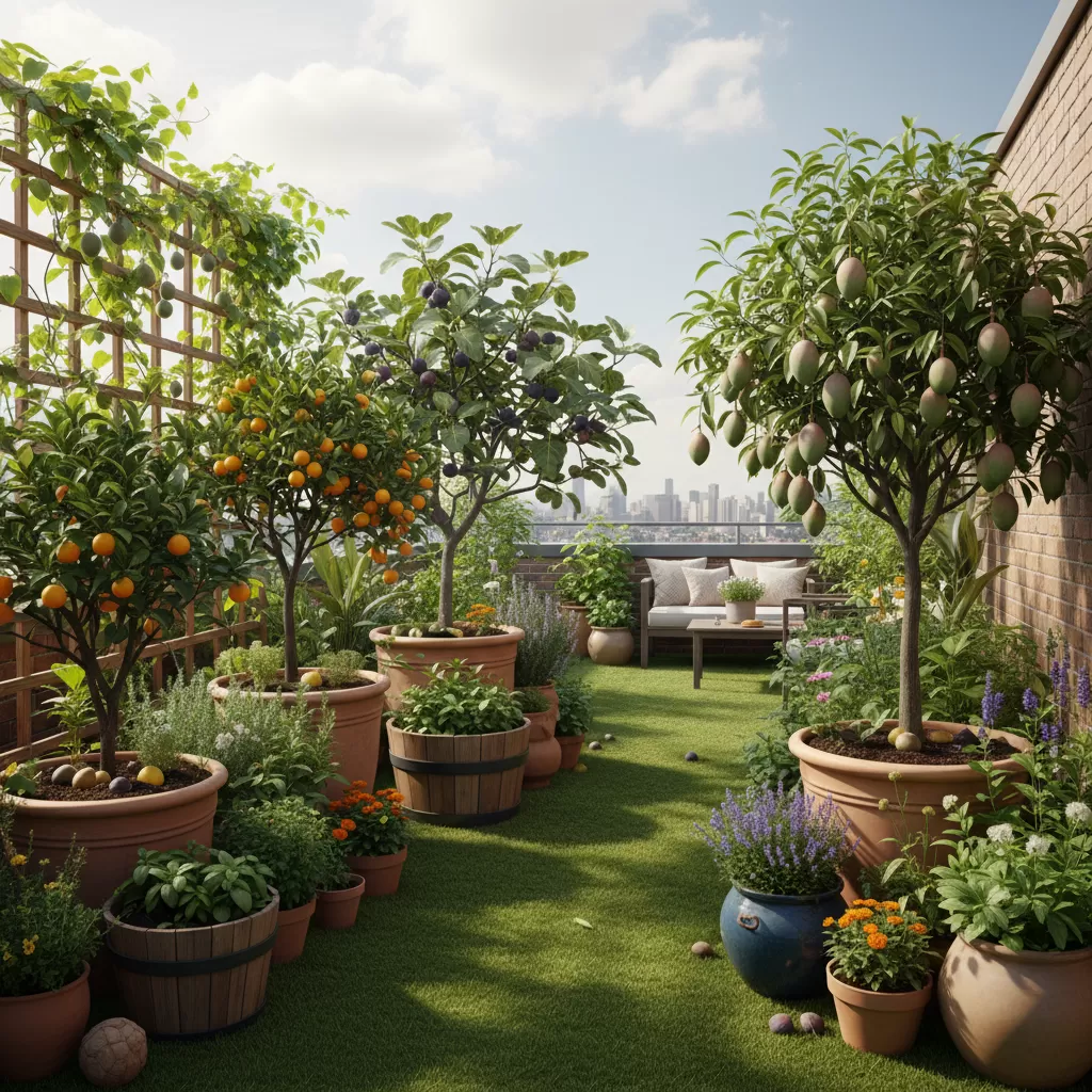 gemini_image_1772186363 Mô hình trồng cây ăn trái trong chậu tại nhà mang lại không gian xanh và nguồn thực phẩm sạch