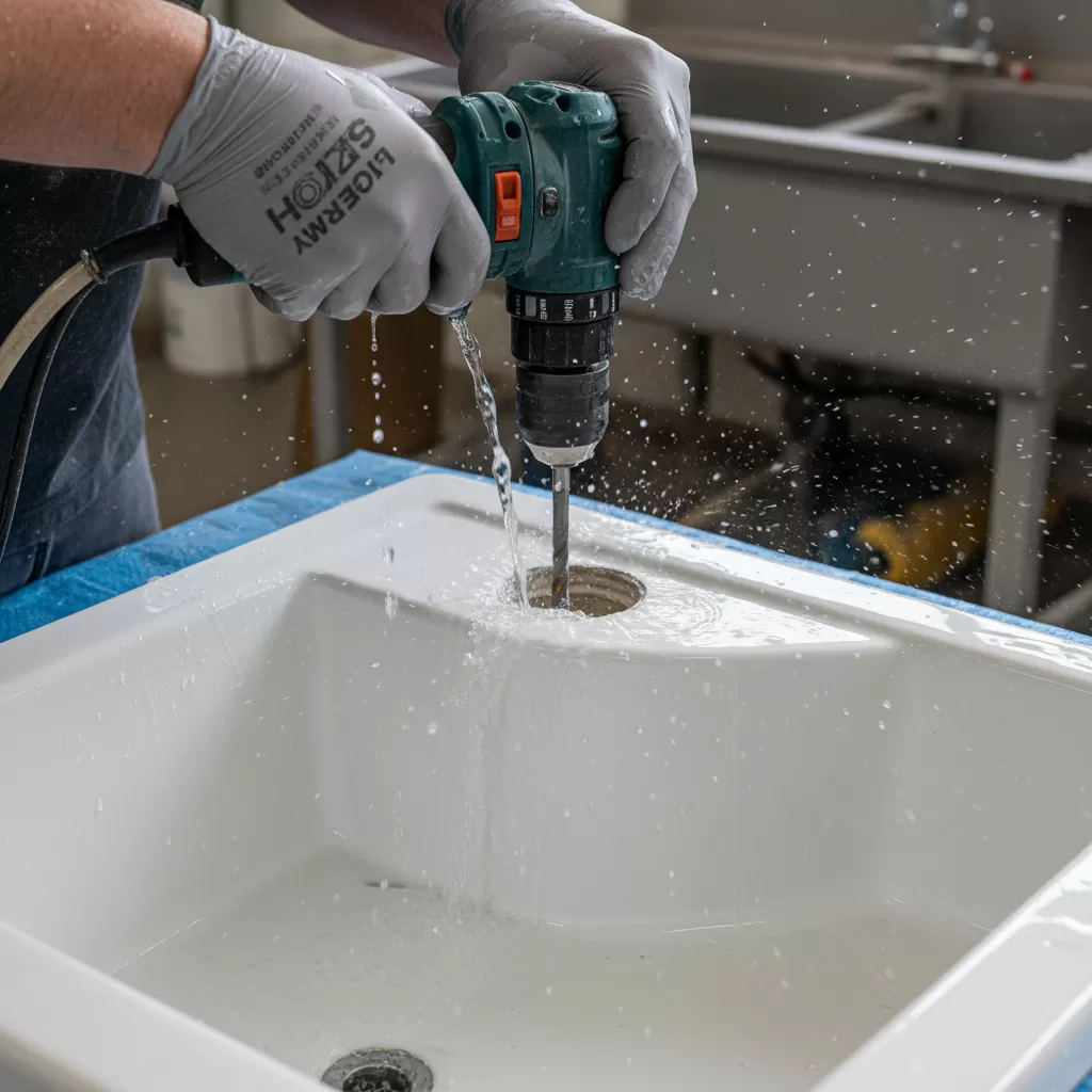 Kỹ thuật dùng nước làm mát giúp việc khoan chậu sứ trở nên an toàn và dễ dàng