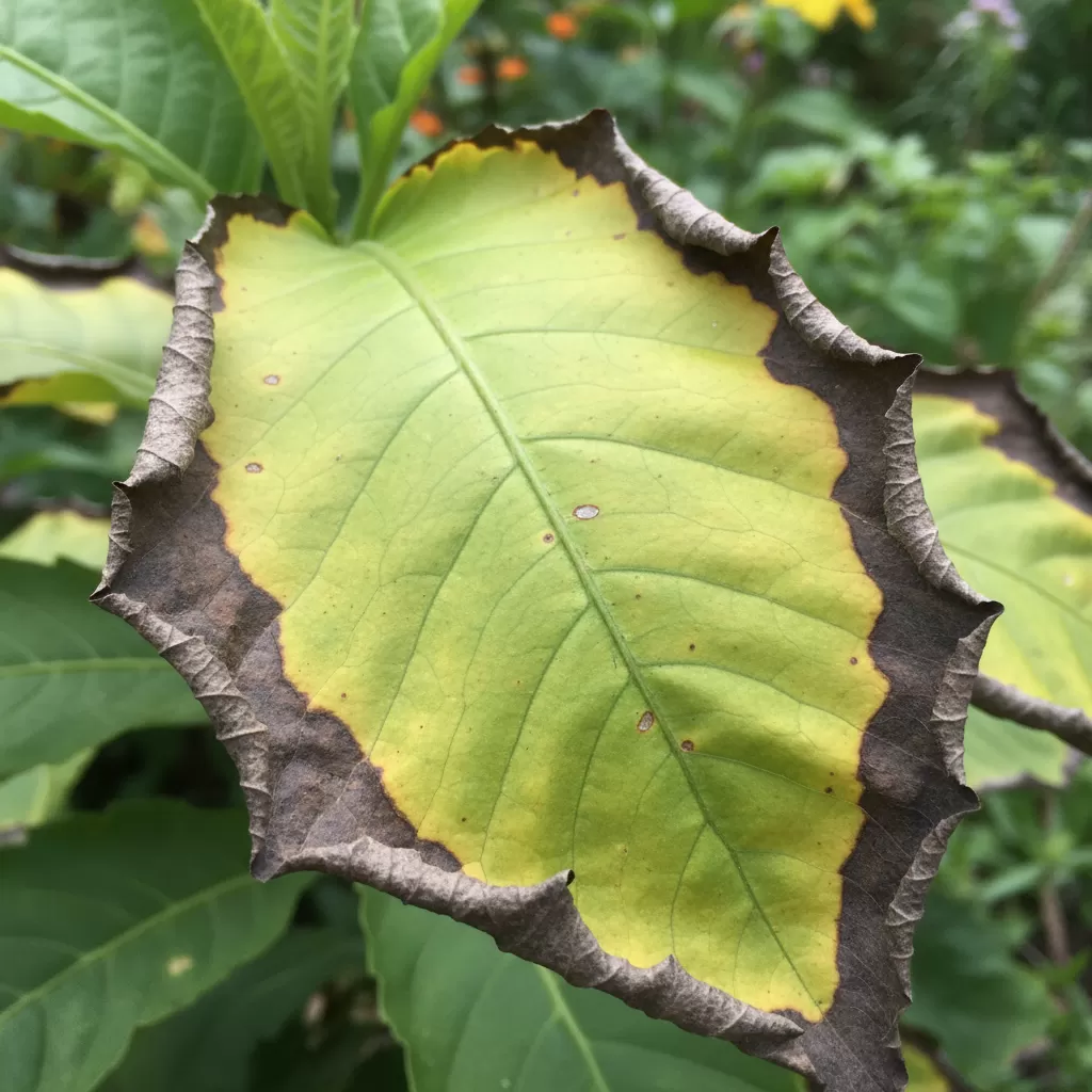 gemini_image_1772189818-1 Lá cây bị cháy mép và xoăn lại do thiếu hụt nguyên tố Kali