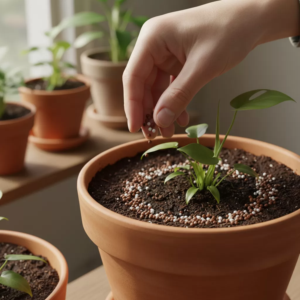 gemini_image_1772190146-1 Kỹ thuật bón phân quanh mép chậu giúp bảo vệ hệ rễ nhạy cảm khỏi tình trạng xót phân