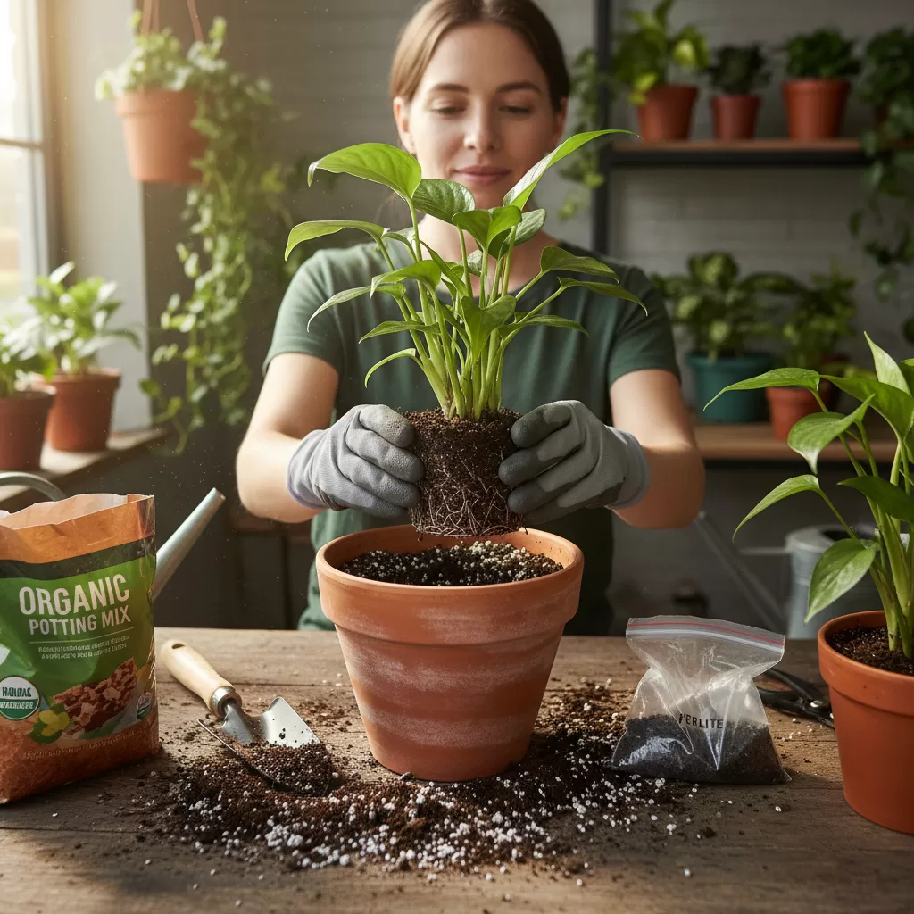 Thay giá thể mới tơi xốp và sử dụng chậu có khả năng thoát nước tốt