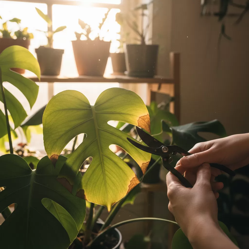 Cắt tỉa các phần lá bị hư hại giúp cây tập trung dinh dưỡng phục hồi