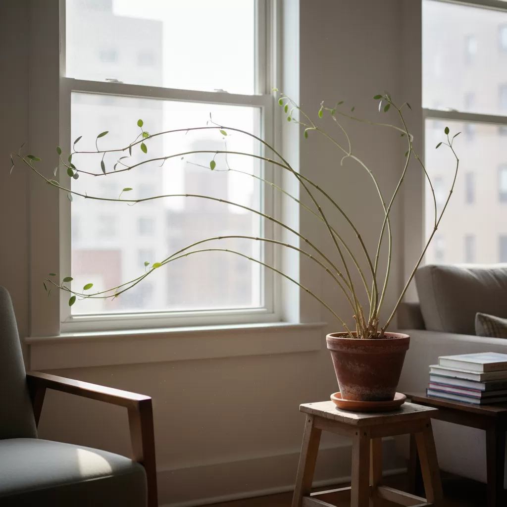 Hiện tượng thân cây vươn dài và lá mọc thưa thớt do nỗ lực tìm kiếm ánh sáng