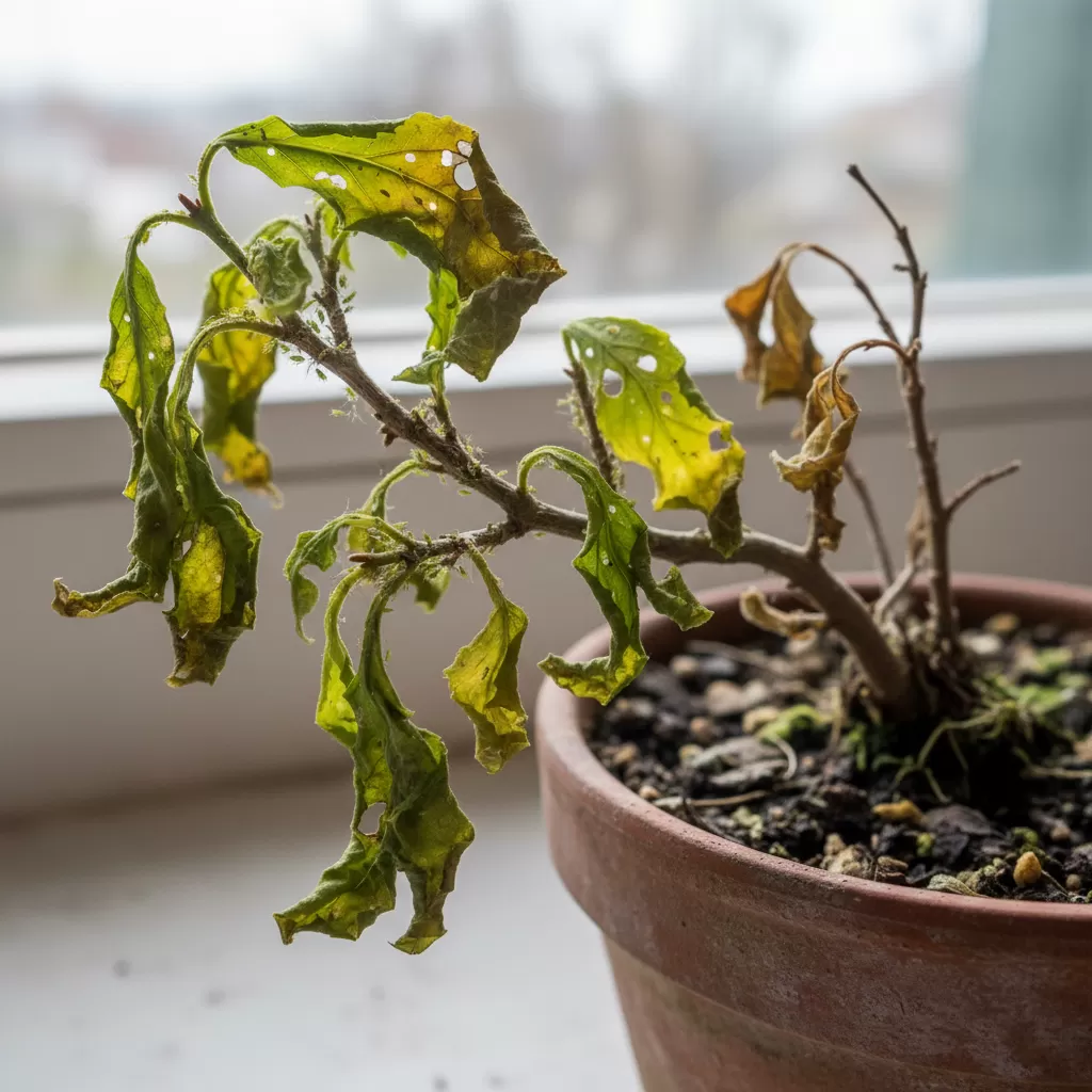 Tình trạng cây trồng chậu bị sâu bệnh gây ảnh hưởng nghiêm trọng đến sự phát triển của cây