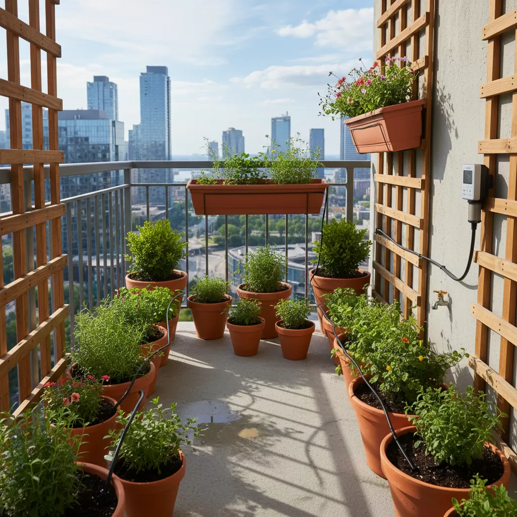 Hệ thống tưới nhỏ giọt giúp duy trì mảng xanh cho ban công và sân thượng