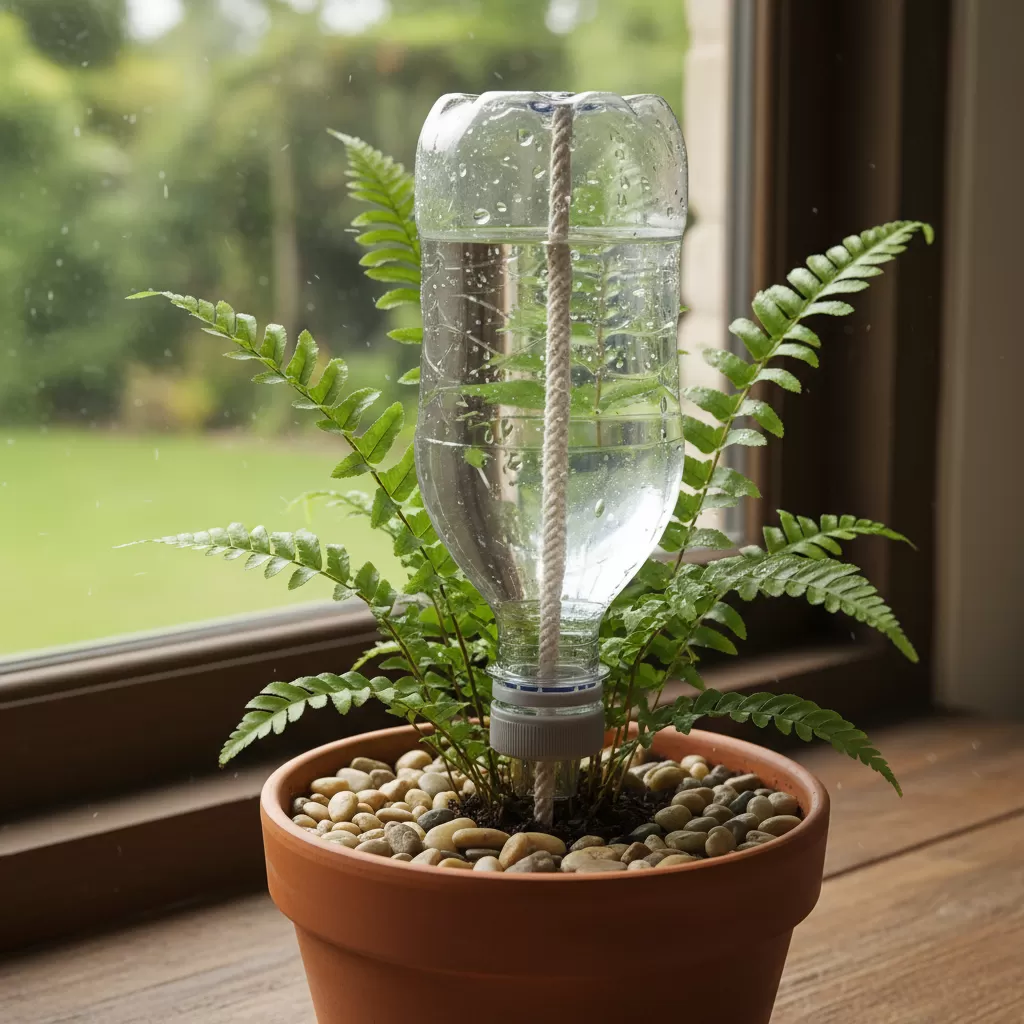 gemini_image_1772194383-1 Hệ thống tưới nhỏ giọt tự chế từ chai nhựa là giải pháp giữ ẩm thông minh và tiết kiệm