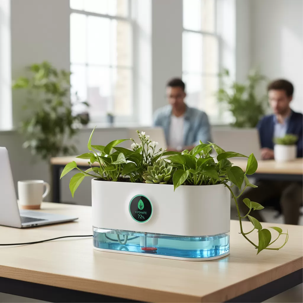 Hệ thống chậu tự dưỡng giúp duy trì độ ẩm lý tưởng cho cây mà không cần tưới hàng ngày