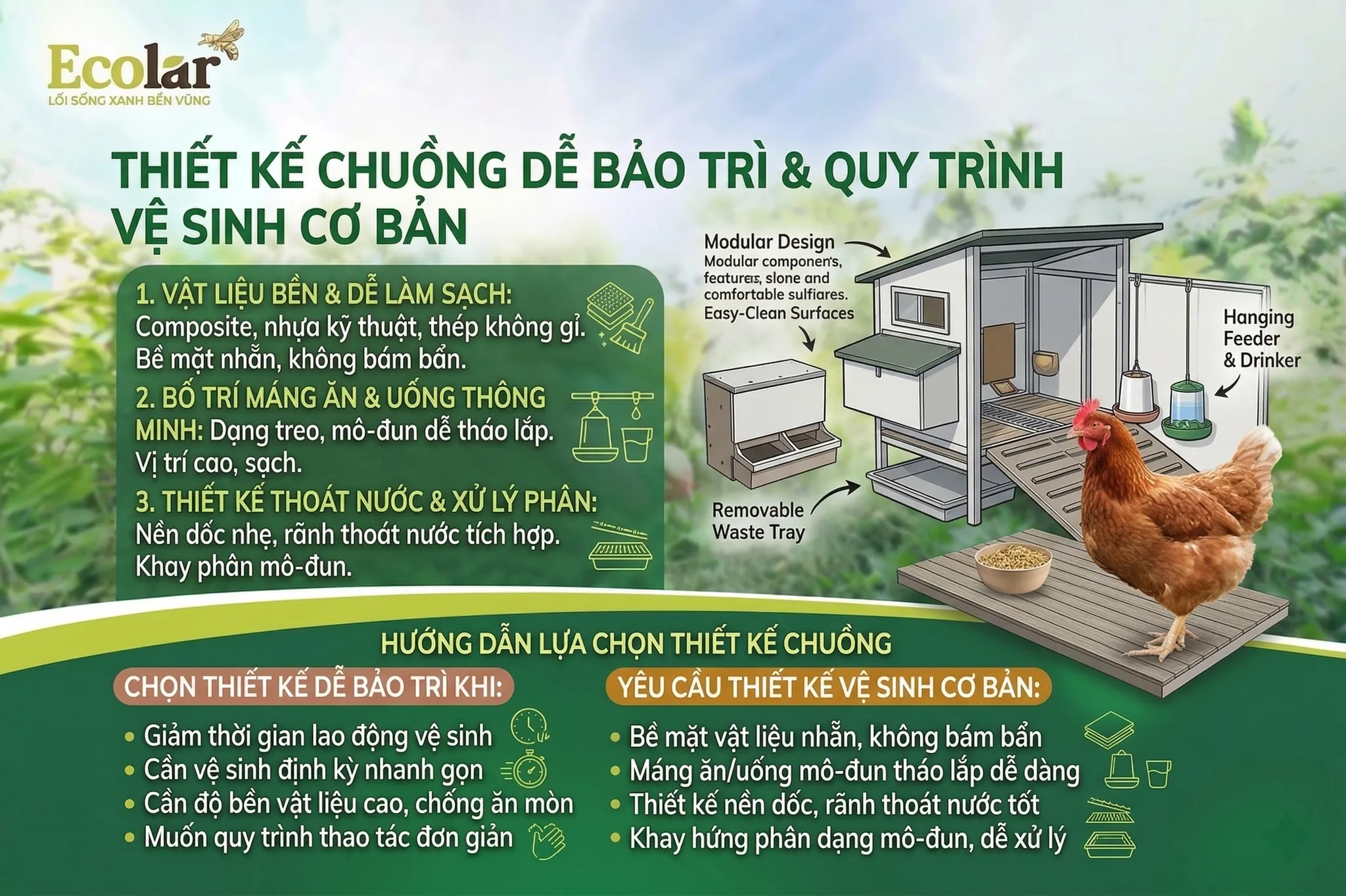 Sơ đồ thiết kế ao composite kết hợp khu vực vận động dưới nước cho gà