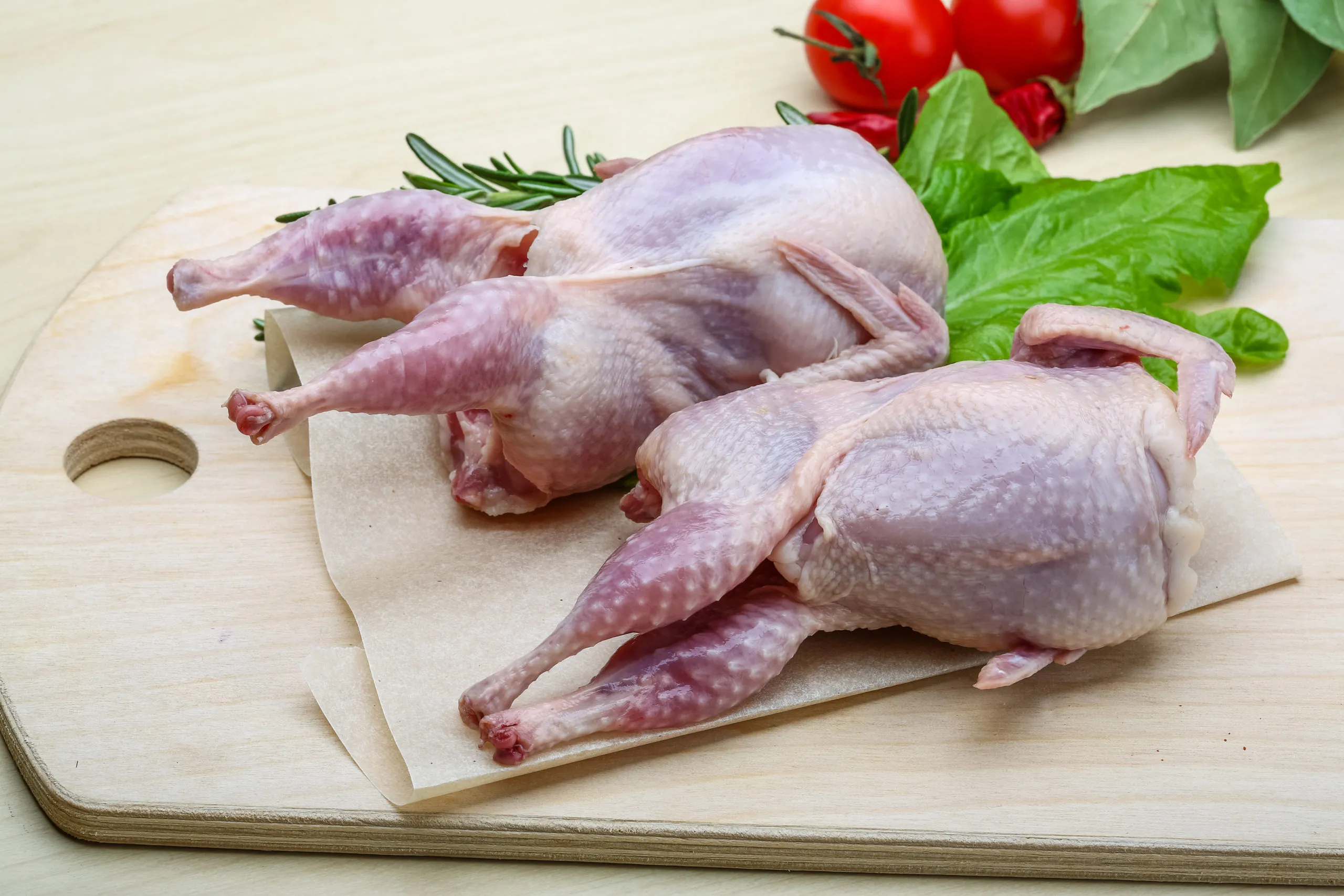 Thịt cút Pháp xám có độ săn chắc và màu sắc hồng hào tự nhiên