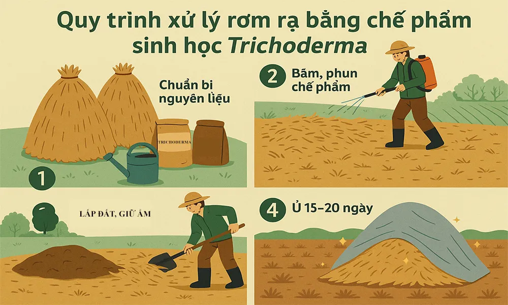 quy-trinh-xu-ly-rom-ra-bang-trichoderma-4-3 Ủ rơm rạ bằng chế phẩm sinh học giúp tiêu diệt mầm bệnh và tạo ra phân bón hữu cơ tuyệt vời